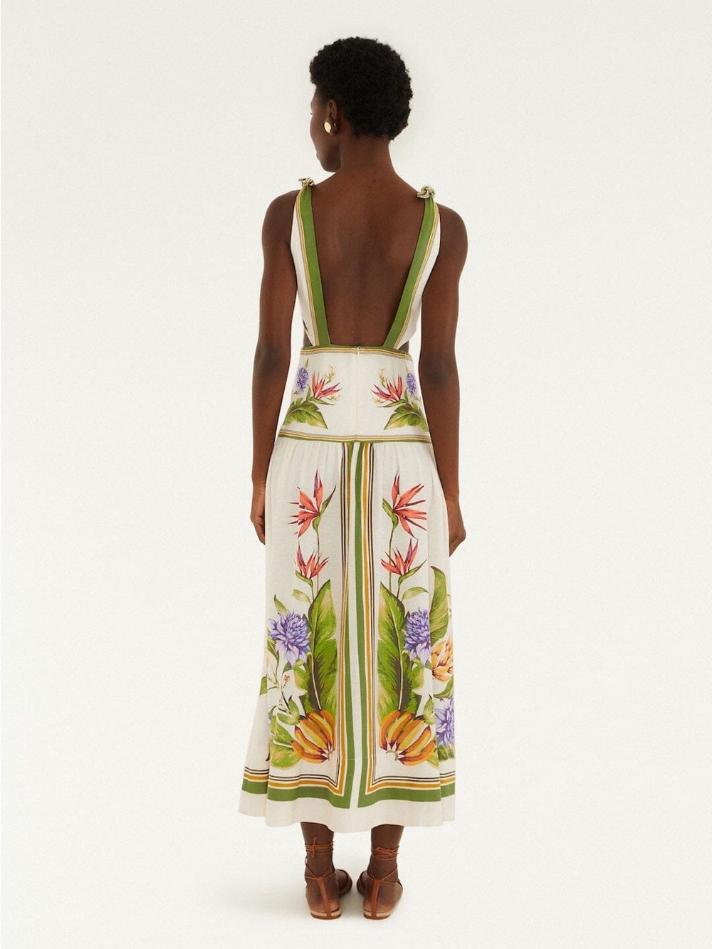NWT FARM RIO Tropical Scarf Sand Midi Dress - Picture 2 of 11